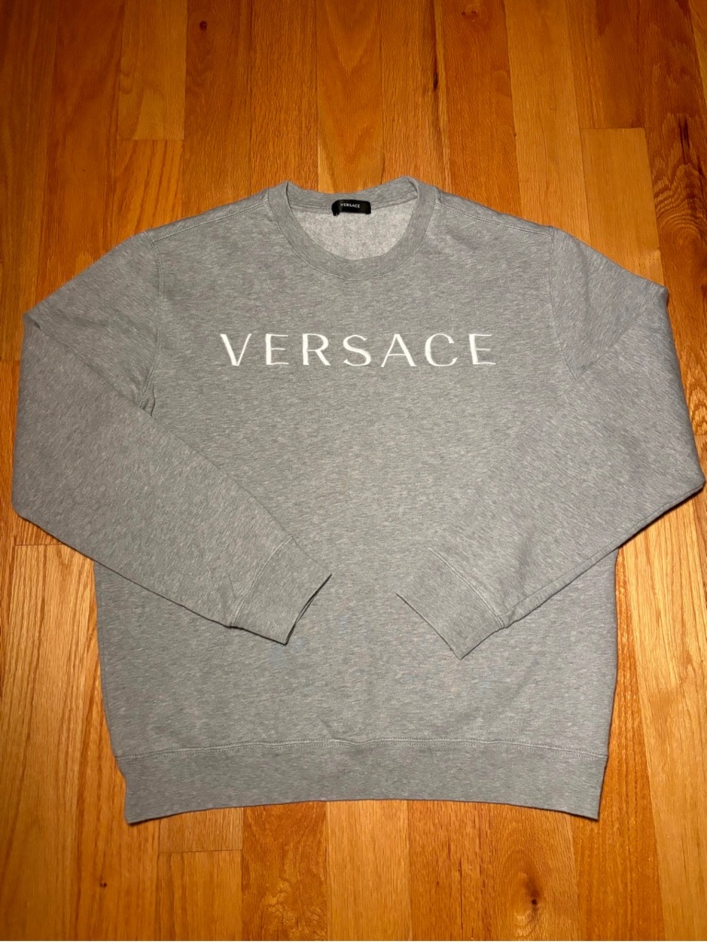 Versace Silver White Embroidered Spellout Crewneck Sweatshirt🔥